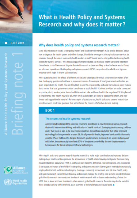What is health policy and systems research?